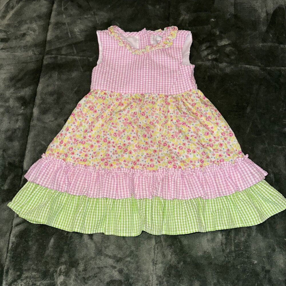 Rare Editions Fit & Flare Dress‎ Youth Girls 4T Multicolor Plaid Tiered Ruffles